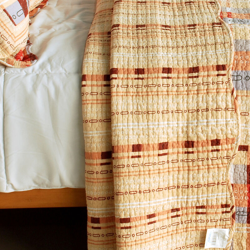 Cotton Queen Size 3PC Plaid Printed Quilt Set Enthusiasm Waltz Vermicelli Quilted Set image number 3
