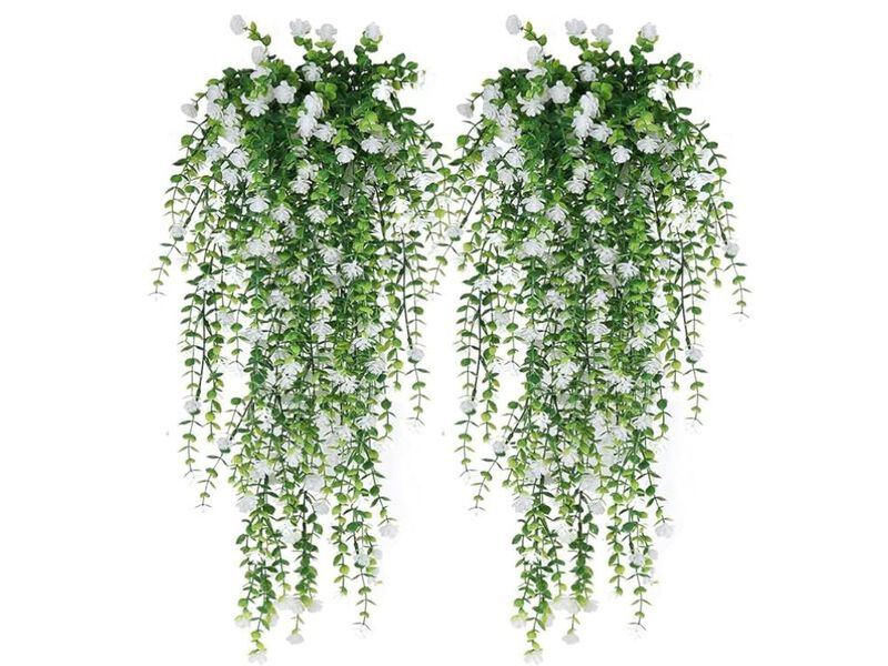 White Artificial Hanging Eucalyptus Flowers Outdoor Garden Porch Decor image number 0