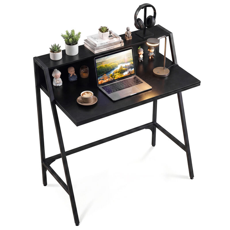 Home Desk with Raised Shelf and Metal Frame for Work and Study image number 3