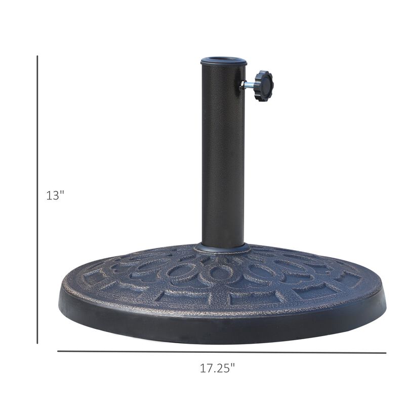 17" 26.4 lbs Round Resin Umbrella Base Stand Market Parasol Holder with Decorative Pattern & Easy Setup, for Î¦1.5", Î¦1.89" Pole, Bronze