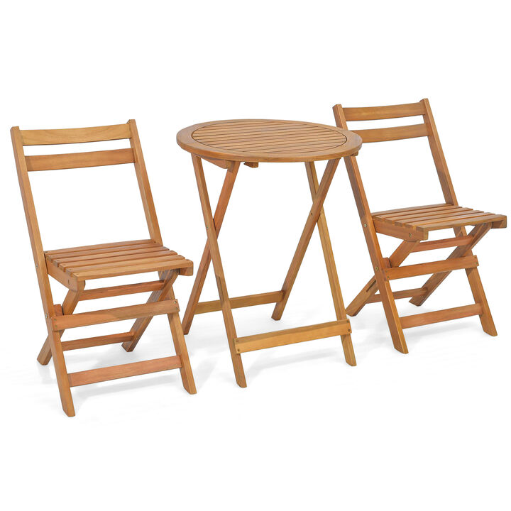 3 Pieces Folding Patio Bistro Set with Slatted Tabletop