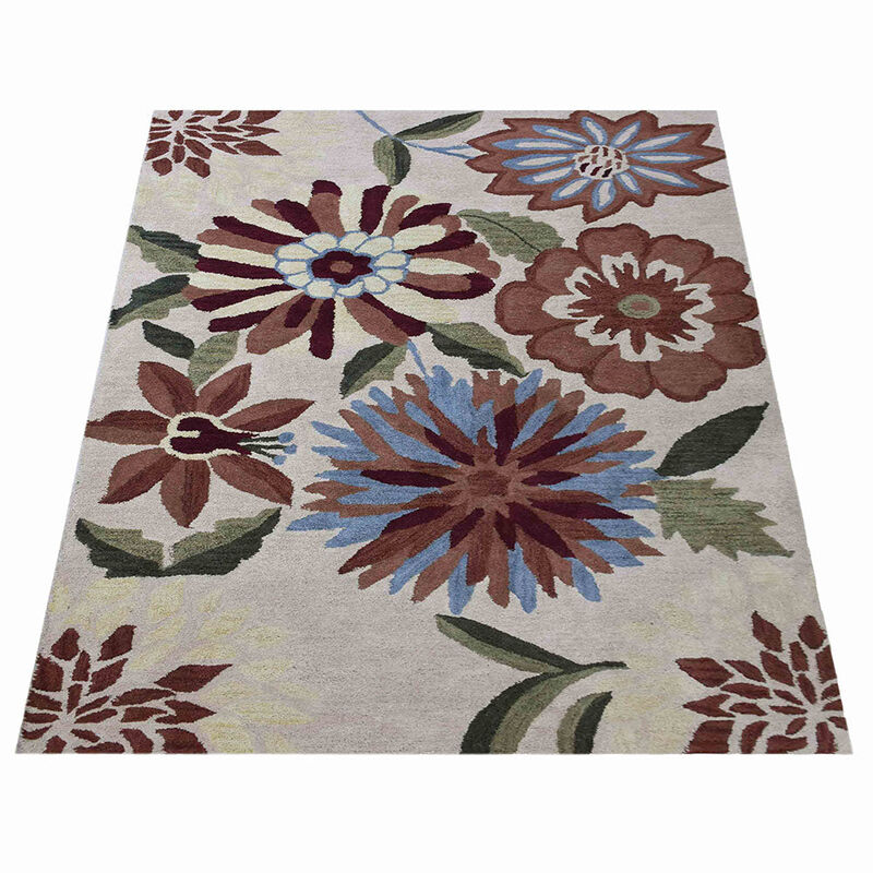 RUGSOTIC CARPETS HAND TUFTED WOOL ECO-FRIENDLY AREA RUGS  - 5'x8', Rectangle Shape, Cream, Floral Modern Design, High Pile Thick Handmade Anti Skid Area Rugs for Living Room, Bed Room (K03059)