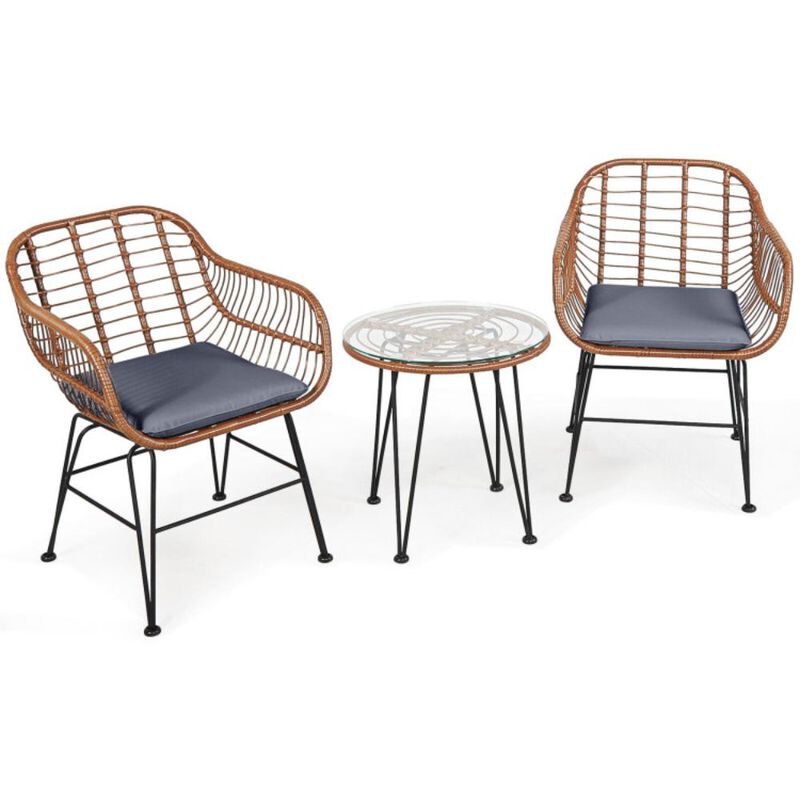 Hivvago 3 Pieces Patio Rattan Bistro Set with Cushion