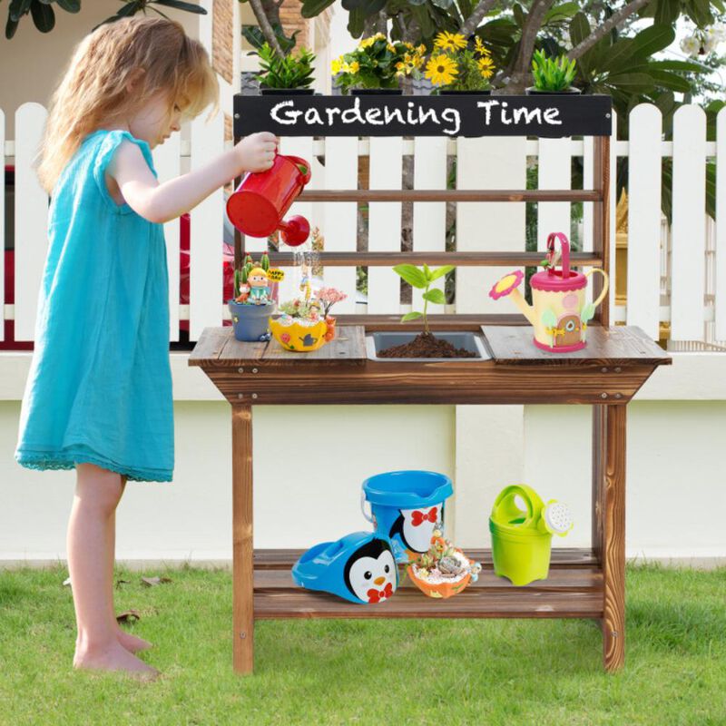 Hivvago Wooden Potting Bench Table Outdoor Mud Kitchen with Solid Fir Wood Frame