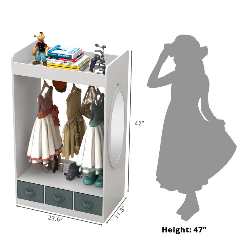 Open Wardrobe Closet with Mirror Freestanding Hanging Armoire with Shelves for Clothes Storage