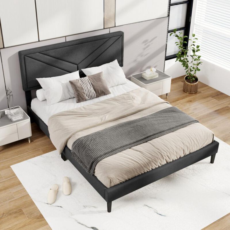 Hivvago Upholstered Platform Bed with Tufted Headboard and Wooden Slats-Queen Size