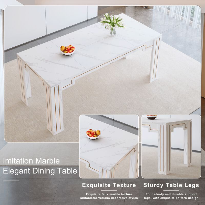 Whisen Dining Table with Groove Legs, MDF Space-Saving for Kitchen Living Room image number 4