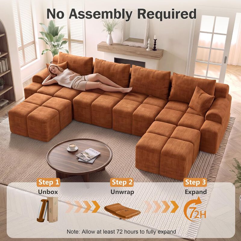 Vipbear 152" Oversized Modular Sectional Sofa, Ottoman U Shape Deep Seat 6 Seater Chenille Couch image number 5