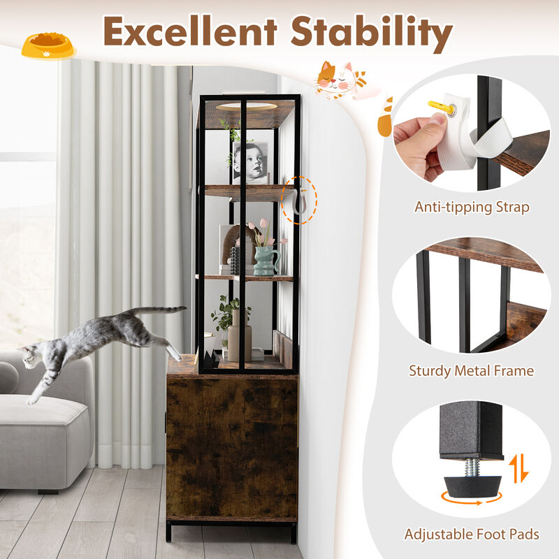 Cat Litter Box Enclosure with Storage and 3-tier Shelves