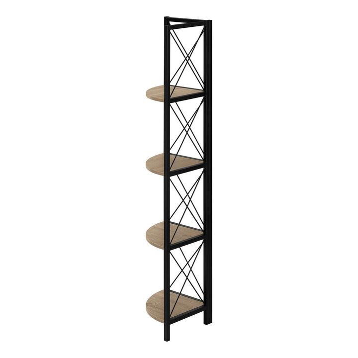 Bookshelf, Bookcase, Etagere, Corner, 4 Tier, 60H, Office, Bedroom, Brown Lamin