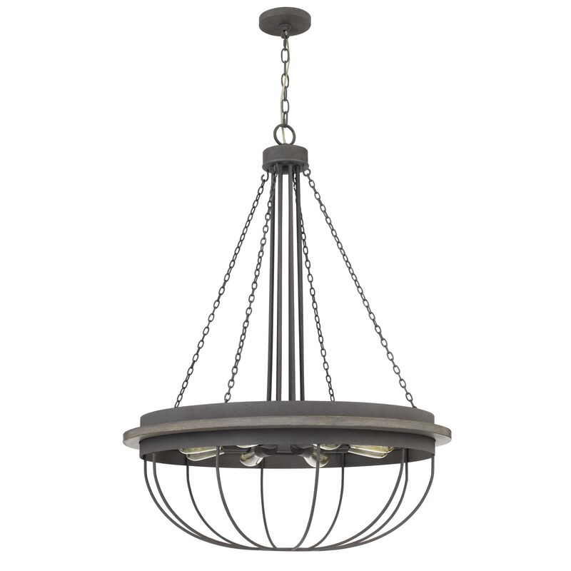 Nexy 29 Inch Chandelier, 8 Light Bulb Sockets, Gray Metal Cage Design - Benzara