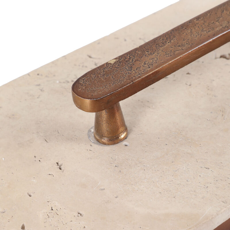 12x6" Travertine & Antique Brass Oval Box, Tan/bro image number 5