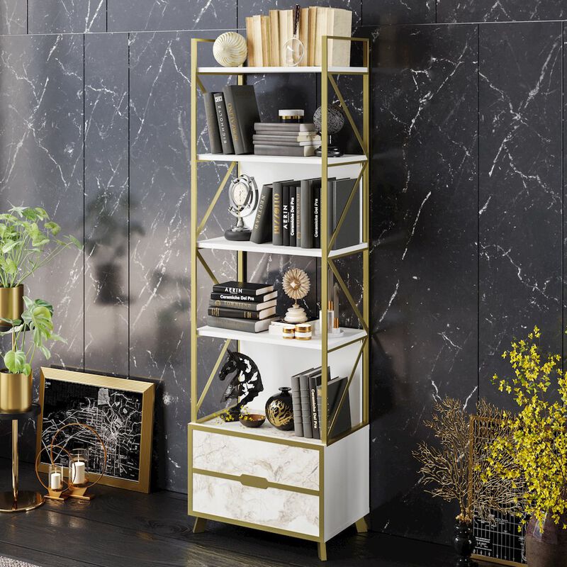 Decorotika Frida 60 Bookcase - Ephesus Marble & Gold