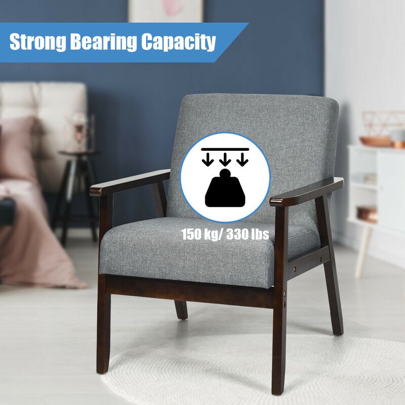Solid Rubber Wood Fabric Accent Armchair