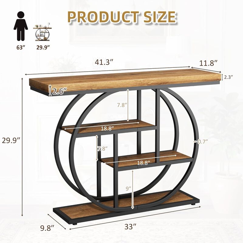 41.3" Industrial Rustic Brown Console Table image number 2