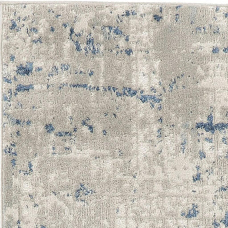 HomeRoots 10' Blue and Gray Abstract Power Loom Runner Rug image number 0