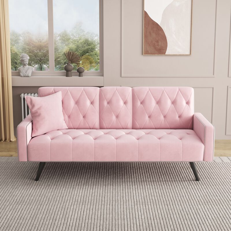 Quamfa Pink Velvet Sleeper Sofa image number 3