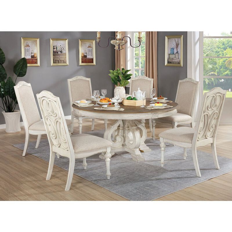 Simple Relax Wood Round Dining Table in Antique White image number 1