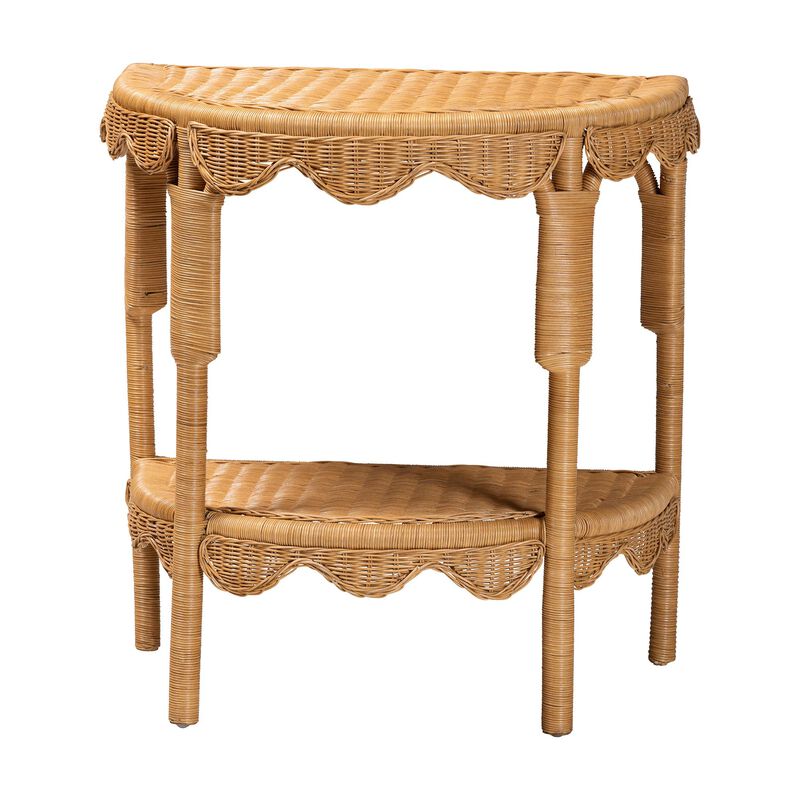 bali & pari Paisley Coastal Scallop Light Honey Rattan Console Table