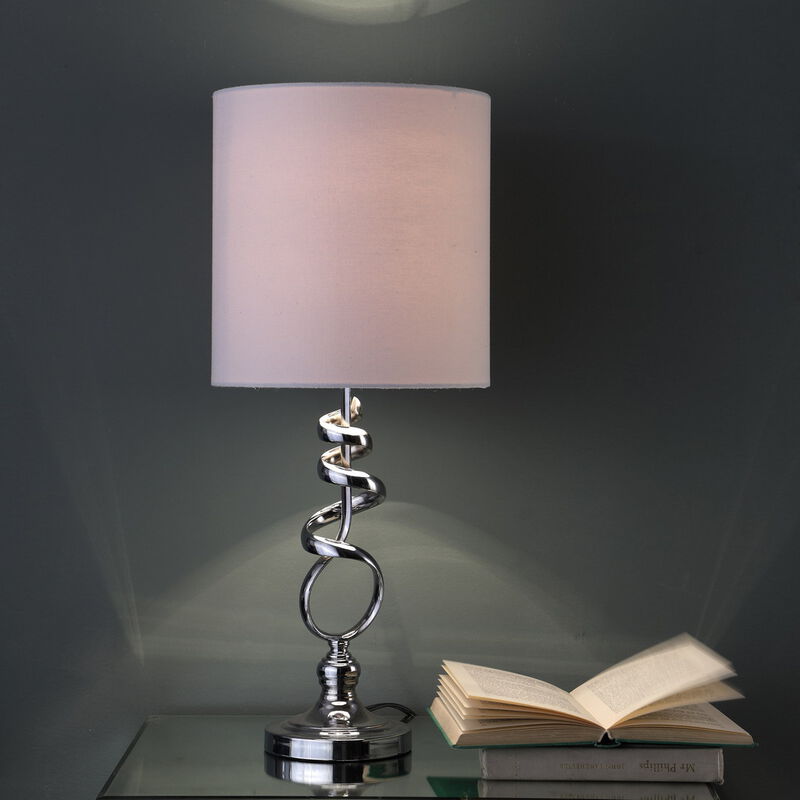 Streamdale 21.5-Inch Milo Abstract Brushed Silver Metal Table Lamp