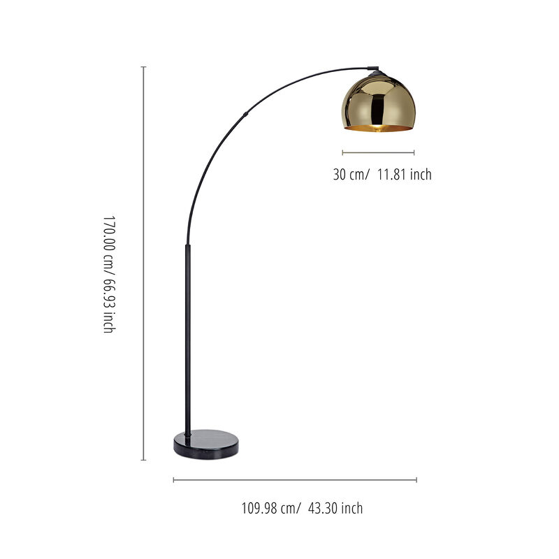 Arquer Arc Metal Floor Lamp with Bell Shade, Gold image number 5
