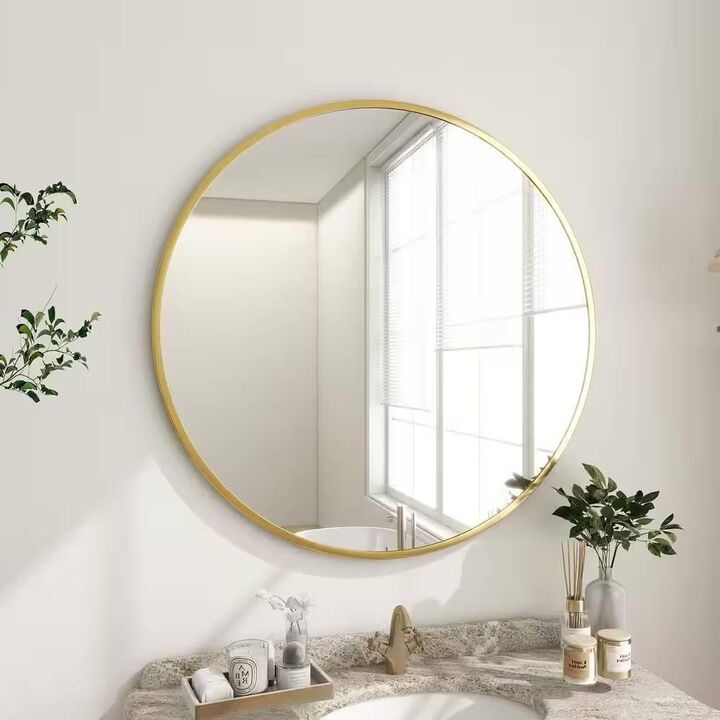 Hivvago Round 30-inch Circular Bathroom Wall Mirror with Gold Frame