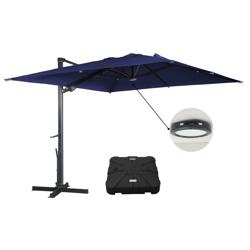 MONDAWE 10 ft. x 13 ft. Aluminum Frame Cantilever Patio Umbrella with LED Light, Large Canopy Offset Umbrella, 360-degree Rotation, 2 in 1 Crank Handle