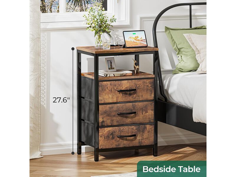 Huuger End Table Side Table with USB Ports and Outlets