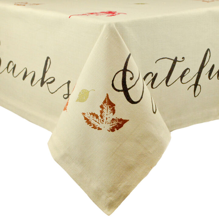 Ivory Rustic Leaves Printed Rectangular Tablecloth 60" x 84"