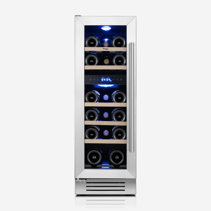 12inch Wine Fridge,Dual-zone Wine Refrigerator Cooler 17-Bottle 40-65&deg;F Glass Door, Built in, for Home Bar Office