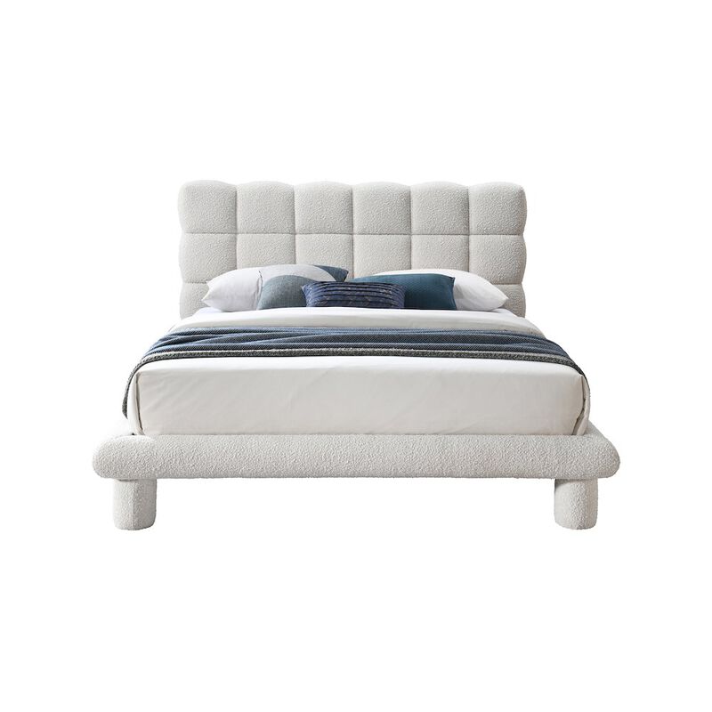 Meridian Furniture Deco Cream Boucle Fabric Full Bed