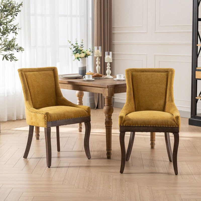 Clihome Ultra Side Dining Chair,Thickened fabric chairs with neutrally toned solid wood legs,Bronze nail head,Set of 2 image number 1