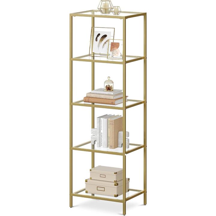 Narrow Metal Frame Glass Shelves Shelving Unit Slim 4-Shelf Bookcase