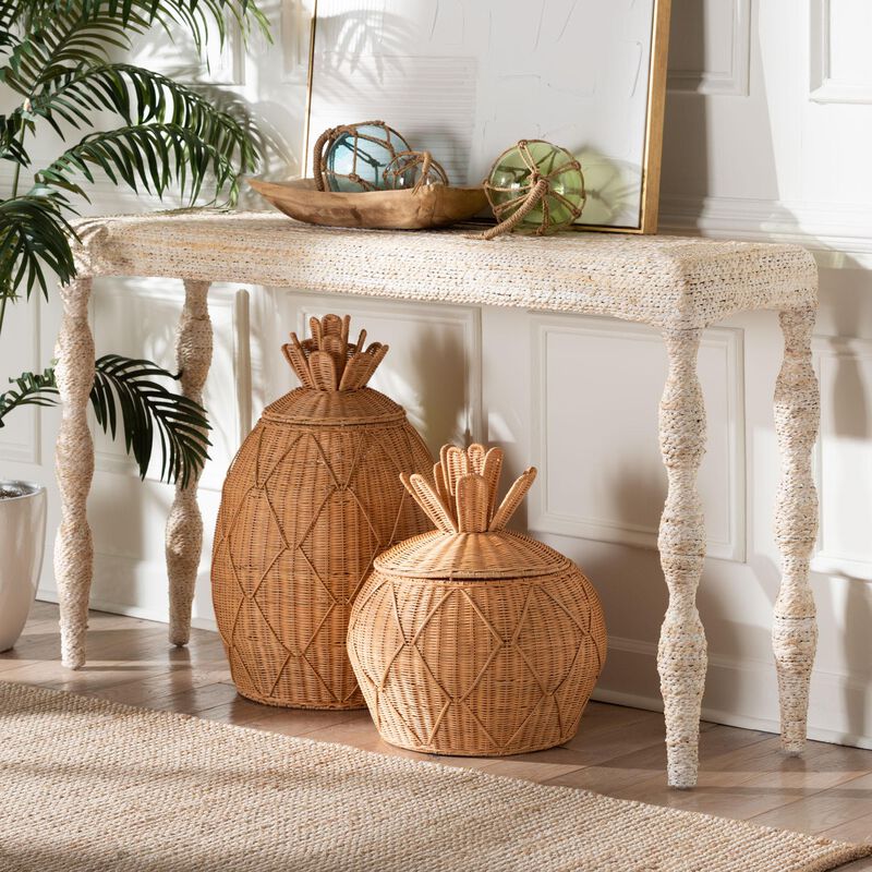 bali & pari Lejane Woven Seagrass Console Table - Handwoven Wicker Waterfall Accent Table with for Entryway, Living Room, or Hallway image number 5
