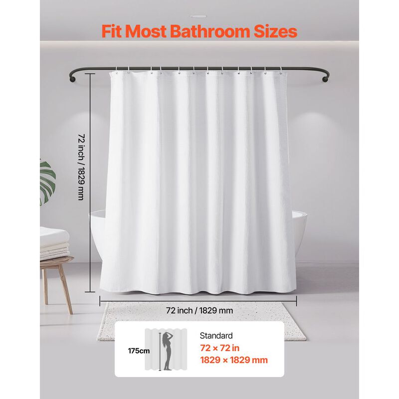 White Fabric Shower Curtain 240 GSM Waffle Design Washable with Hooks image number 5