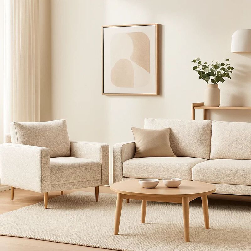 Remy Accent Chair, Bench Seat w Track Arms, Plush Off White Boucle