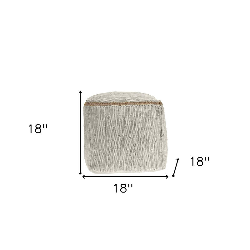 Hivvago 18 Inch Gray and Natural Cotton And Jute Cube Pouf Ottoman
