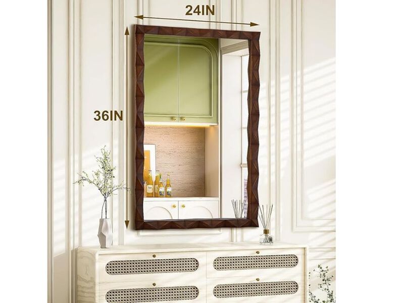 24" x 36" Rustic Farmhouse Mirror &ndash; Dark Wood Boho Wall Decor