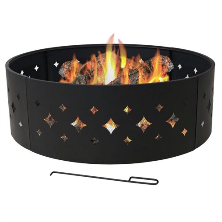 Heavy Duty 36 inch Black Steel Fire Pit Ring with Diamond Pattern