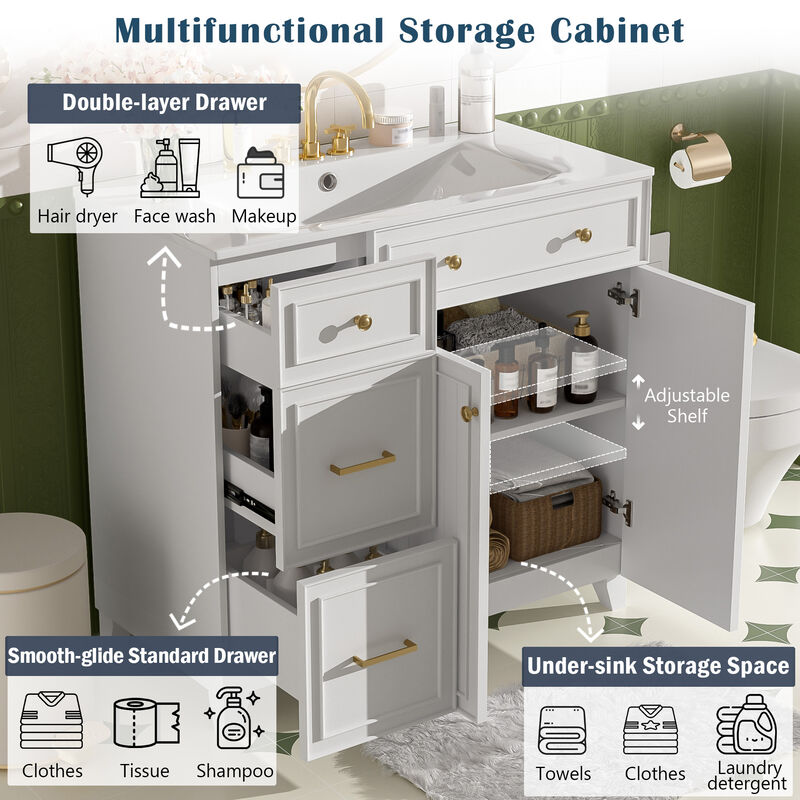 Merax 36" Modern Bathroom Vanity with Ceramic Sink