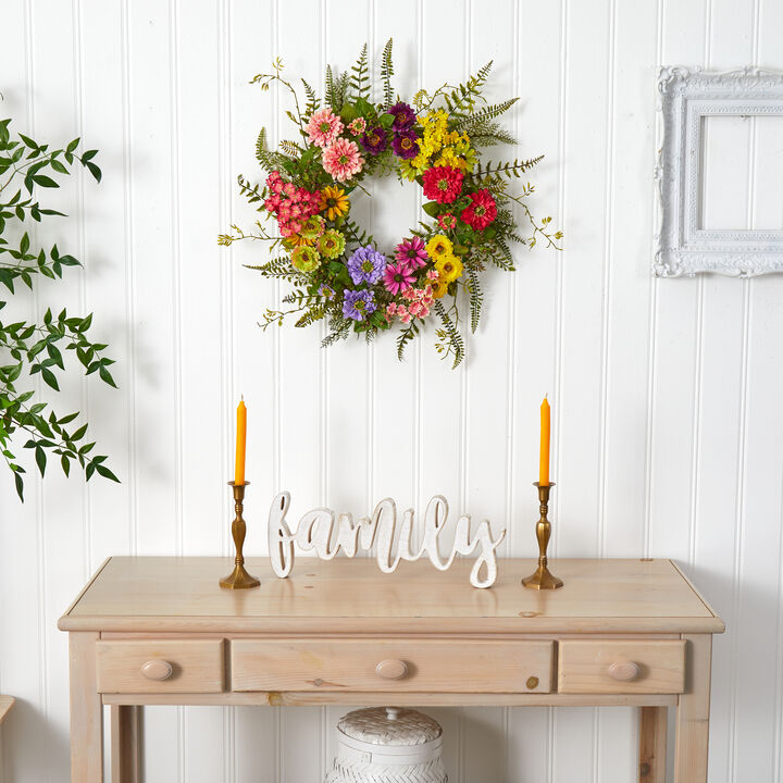 Nearly Natural 22-in Mixed Floral Wreath