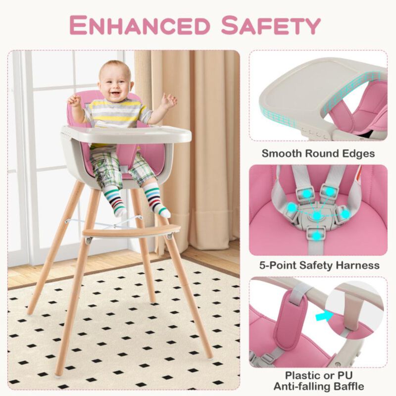 Hivvago 3-in-1 Convertible Wooden High Chair with Cushion
