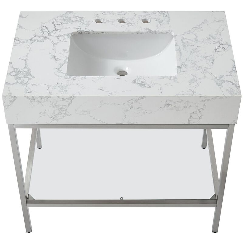 Meridian Furniture Marmo White Engineered Marble Bathroom Vanity