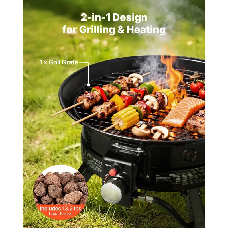 Portable Gas Fire Pit 53000 BTU with Folding Legs Grill Grate for Patio Camping Deck-Black image number 5