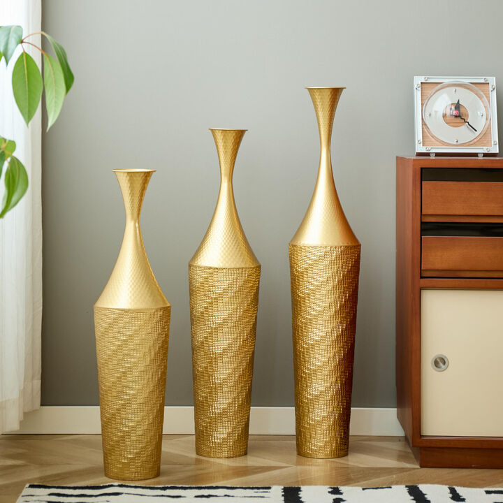 Netpob 3-Piece Metal Gold Floor Vase Set