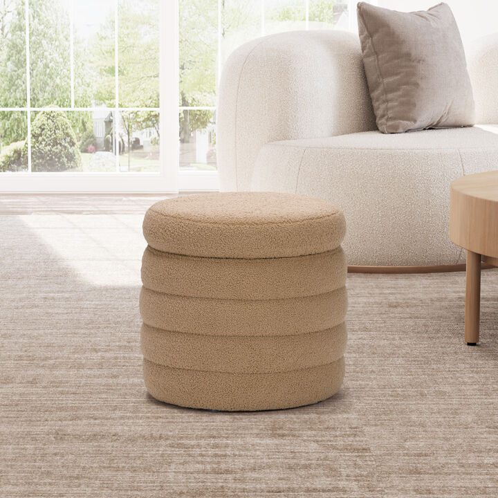 WestinTrends Mid-Century Modern Faux Sherpa Round Storage Ottoman