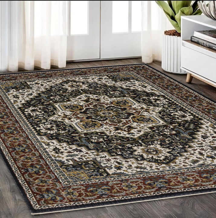HomeRoots Medallion Area Rug With Fringe