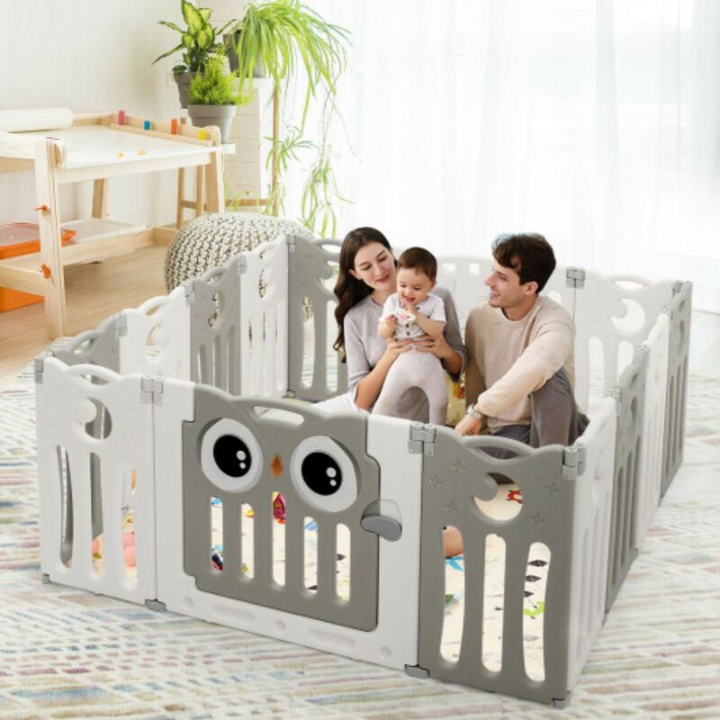 Kids Foldable Playpen &ndash; 14-Panel Baby Activity Fence with Gate Lock