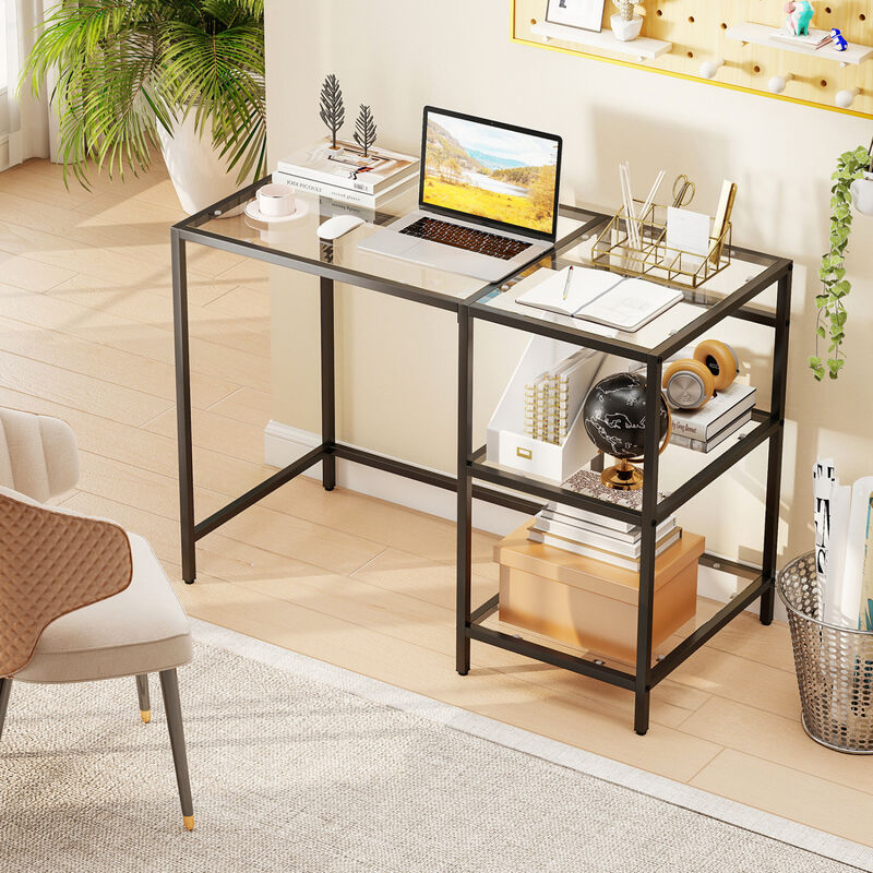Modern Computer Desk with 2 Open Shelves and Metal Frame image number 7