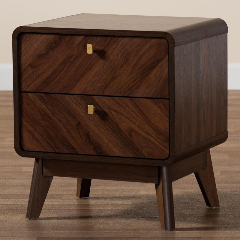 Baxton Studio Markell Mid Century Transitional Walnut Brown Finished Wood 2 Drawer Nightstand